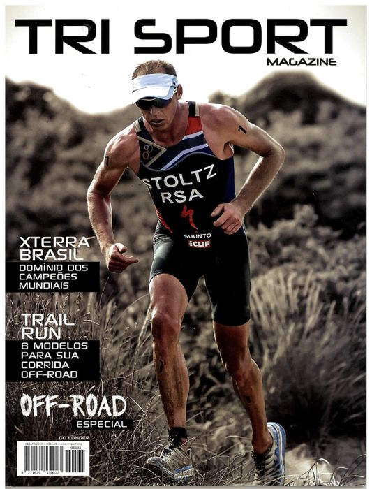 Conrad Stoltz Caveman Hoka One One Stinson Evo Trail ITU Cross Tri World Champion 2013Tri Sport magazine cover