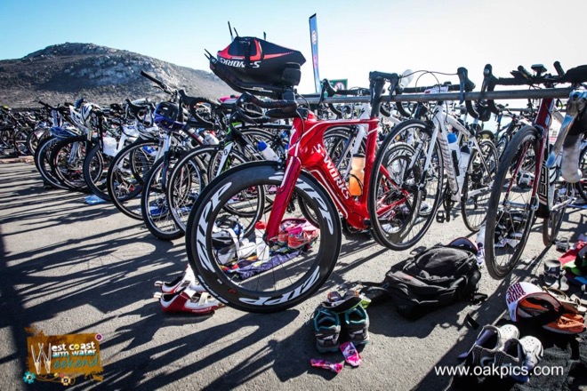 Conrad Stoltz Caveman Westcoast Warm Water Weekend Triathlon Specialized Shiv, Sworks McLaren TT helmet, Squirt lube, Suunto Ambit3, Oakley, LOOK pedals, Langebaan lagoon T1, Altra Running Lone Peak 2.5, ClifBar