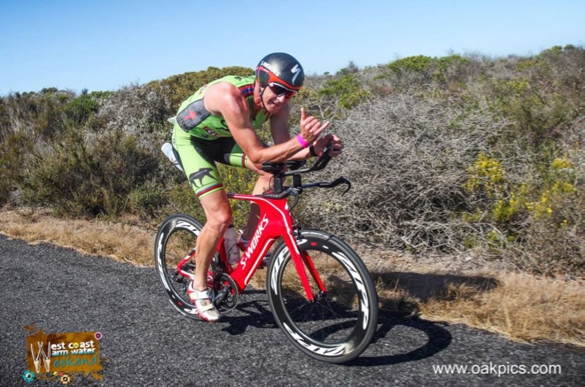 Conrad Stoltz Caveman Westcoast Warm Water Weekend Triathlon Specialized Shiv, Sworks McLaren TT helmet, Squirt lube, Suunto Ambit3, ClifBar, Oakley, LOOK pedals, Langebaan lagoon, TT